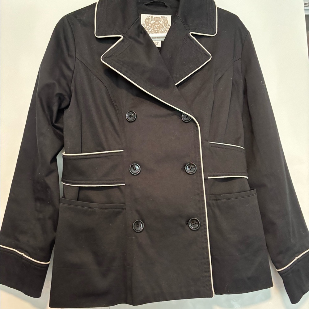 Esprit Black and White Pea Coat with Notched Lapels